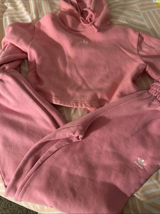 adidas Sweaters - adidas Pink Cropped Hoodie and Matching Joggers Set